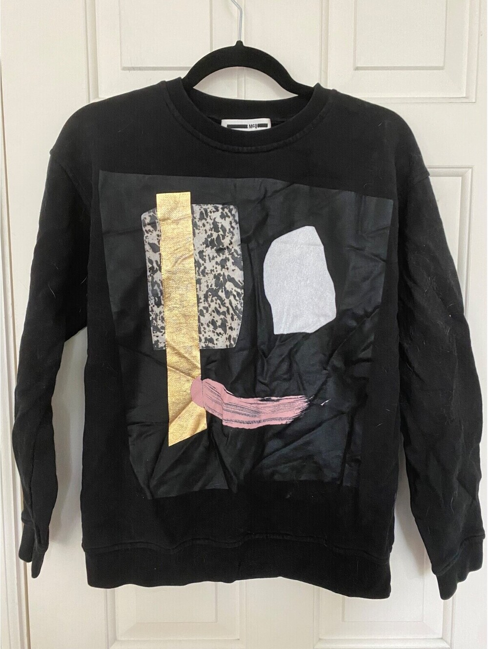 McQ Alexander McQueen Black Abstract Art Graphic Sweatshirt Pullover Size Small